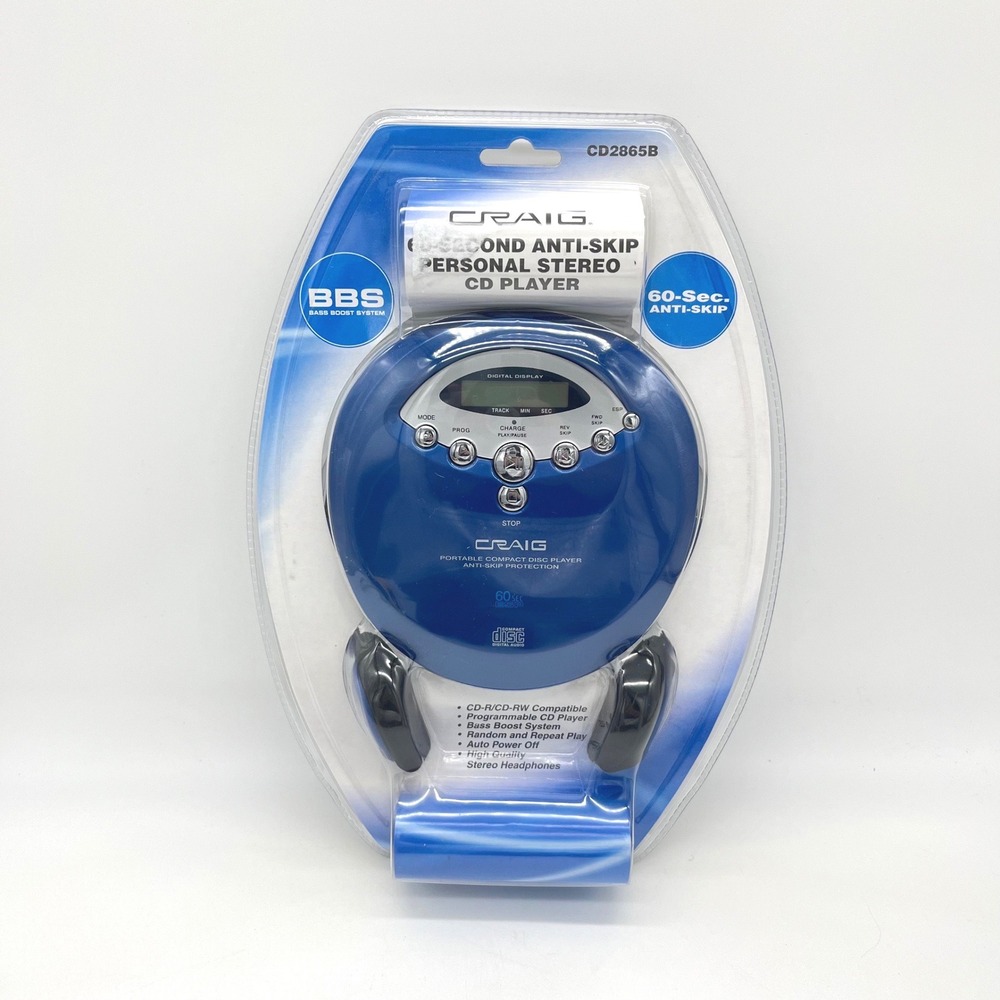 Craig CD2865B Personal Stereo CD Player 60-Sec Anti-Skip Blue Vintage 2006 NOS